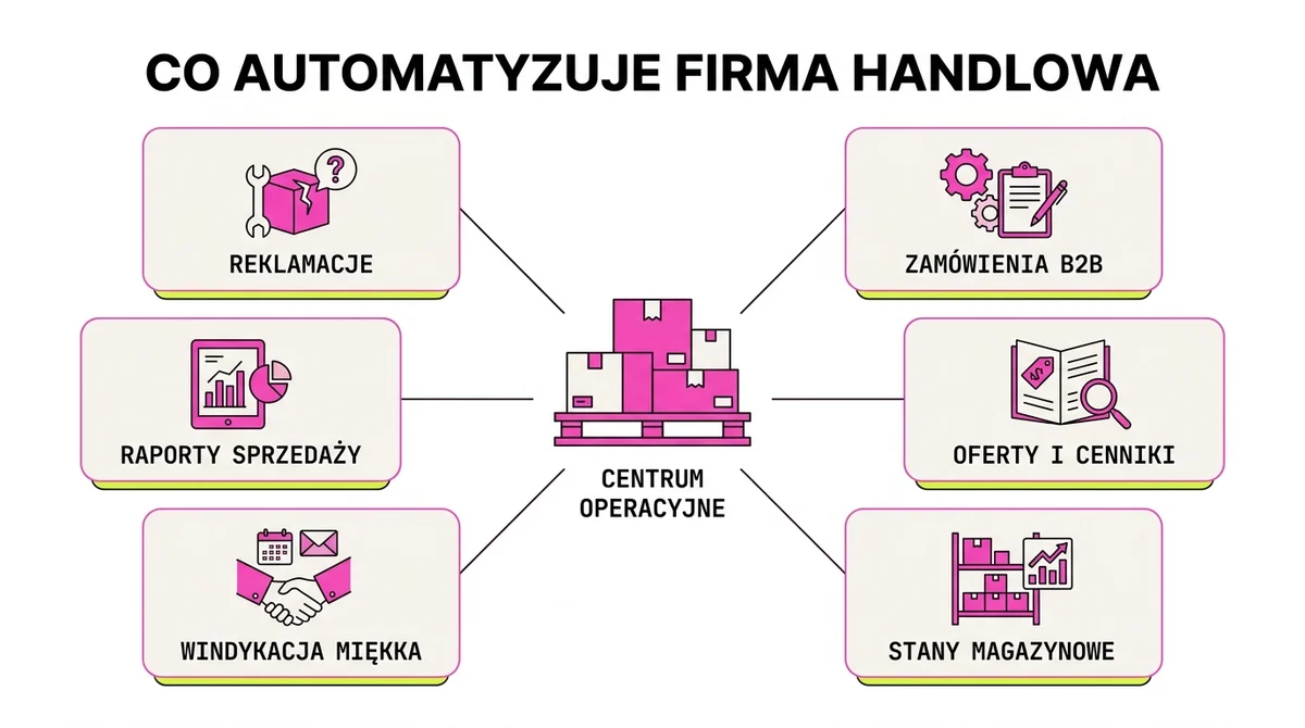 Co automatyzuje firma handlowa: zamówienia, oferty, stany magazynowe, windykacja, raporty sprzedaży