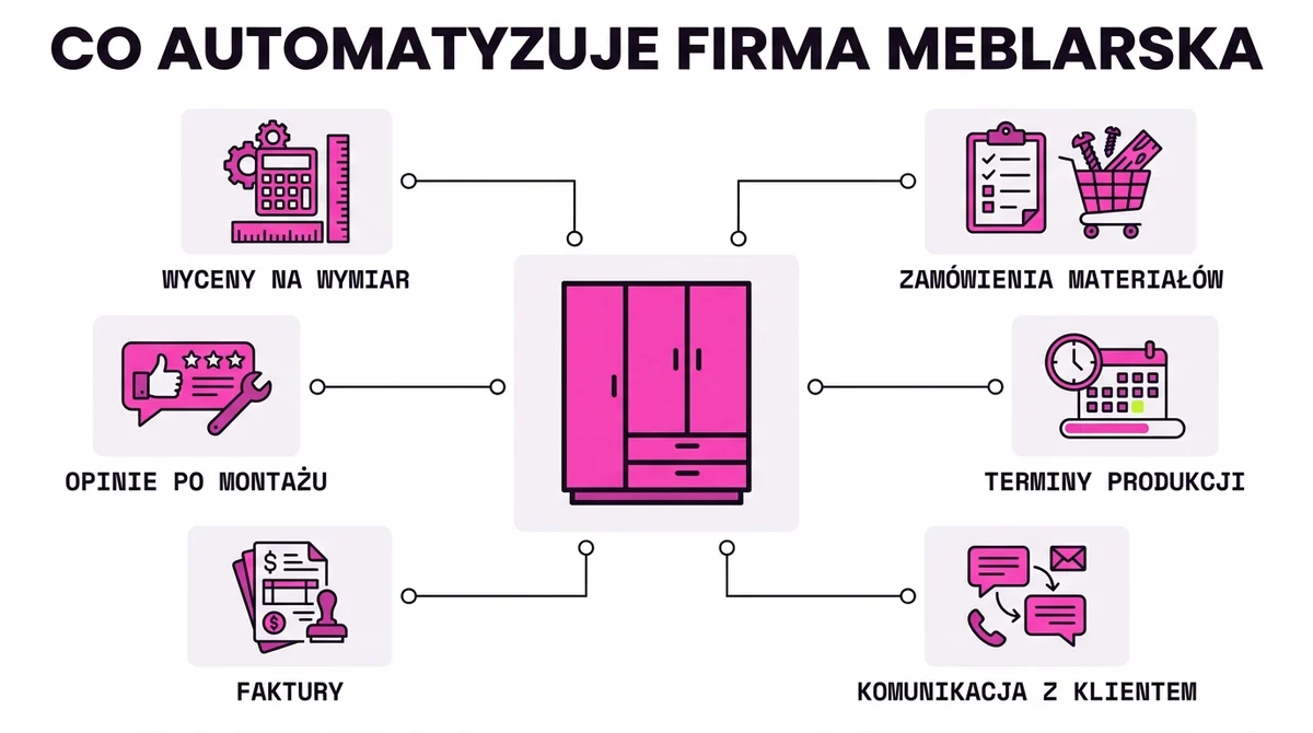 Co automatyzuje firma meblarska: wyceny, zamówienia materiałów, terminy produkcji, komunikacja z klientem, faktury