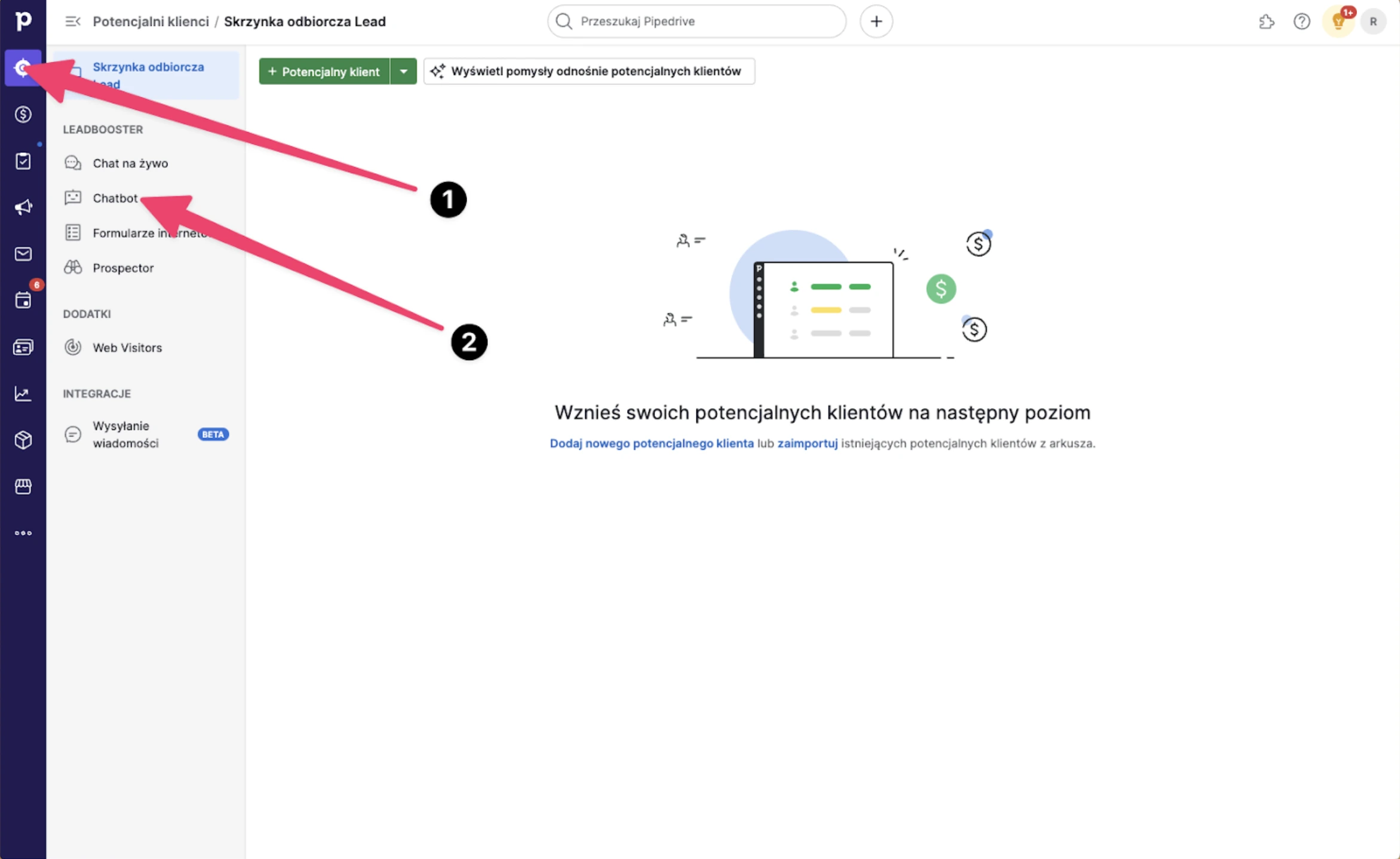 Zakładka Chatbot w Pipedrive