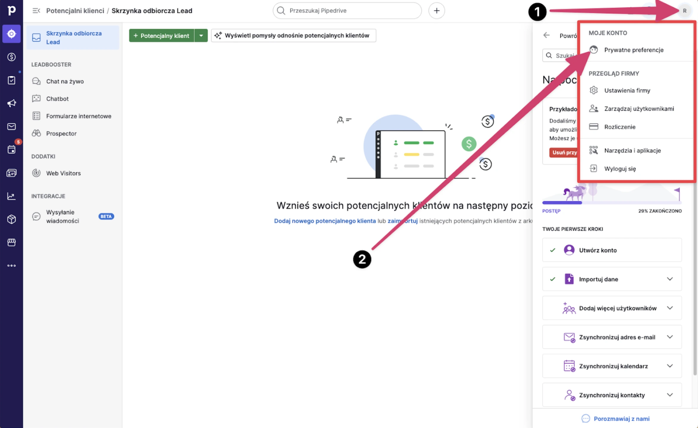 Preferencje konta w Pipedrive