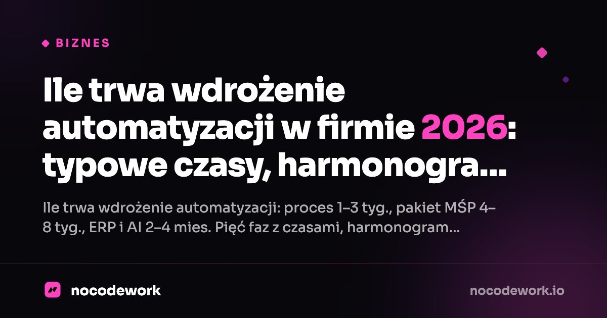 Ile trwa wdrożenie automatyzacji w firmie 2026: typowe czasy, harmonogram krok po kroku i co go wydłuża