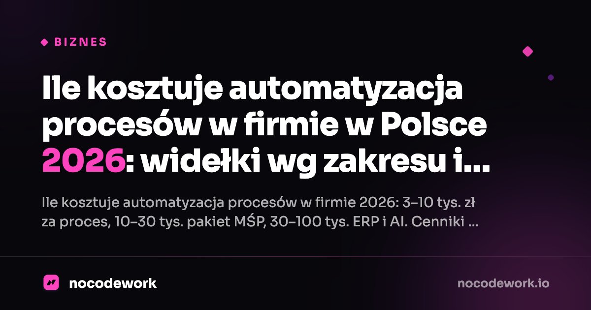 Ile kosztuje automatyzacja procesów w firmie w Polsce 2026: widełki wg zakresu i cenniki wykonawców