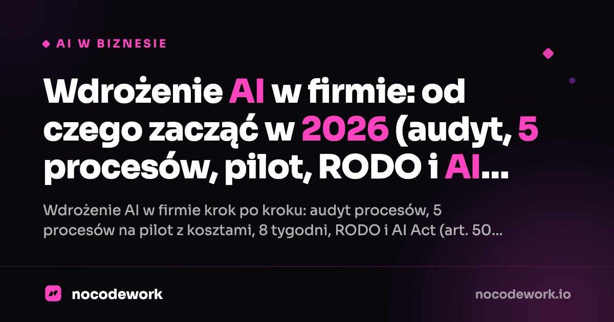 Wdrożenie AI w firmie: od czego zacząć w 2026 (audyt, 5 procesów, pilot, RODO i AI Act)